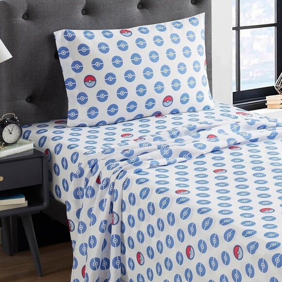 NEW Pokemon 3 Piece Twin Size Microfiber Sheet Set Pokeball Pattern Kids Anime - Picture 1 of 4